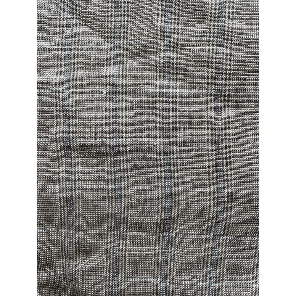 Tasso Elba Taupe Brown Blue Plaid All Linen Blazer Jacket Size Large